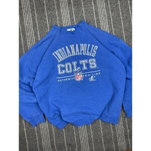 Indianapolis Colts Sweater Mens Large Blue Spell Out Embroidered Vtg 90s Logo‎ 7